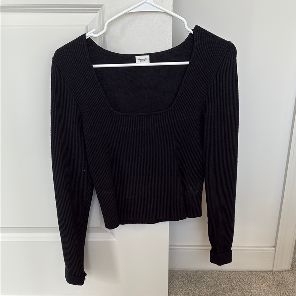 Abercrombie Ribbed Ottoman square neck long sleeve top